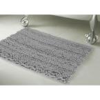 Laura Ashley Astor Striped Chenille 17 in. x 24 in./ 20 in. x 34 in. 2-Piece Plush Bath Mat Set in Light Grey
