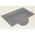 Laura Ashley Astor Striped Chenille 17 in. x 24 in./ 20 in. x 34 in. 2-Piece Plush Bath Mat Set in Light Grey