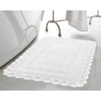 Laura Ashley Crochet 100% Cotton 17 in. x 24 in. Bath Rug in White